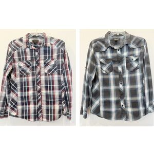 Set of 2 Helix Plaid Western Shirts Amazing Details Sz L BN